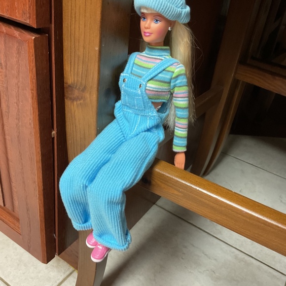 Barbie Cool Blue Corduroy Overalls Hat 90s - Picture 7 of 7